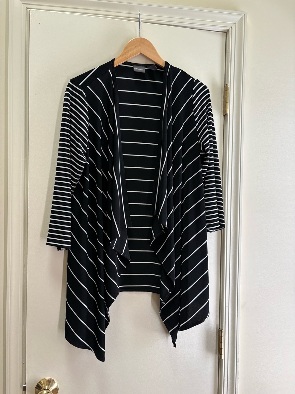 Chico’s Travelers Black and White Striped Women's Open Knit Jacket